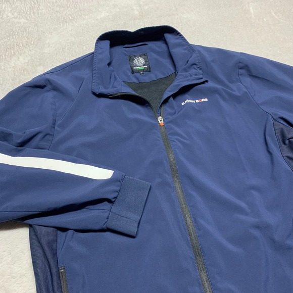 BJORN BORG Sport Full Zip Windbreaker Jacket‎ Mens M Blue Striped Hydro Pro - Picture 1 of 11